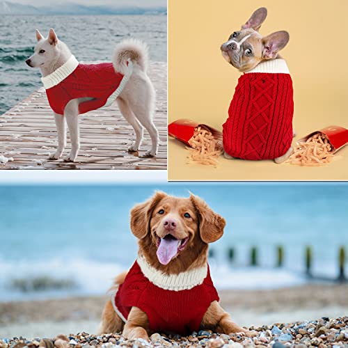 Small Dog Sweaters with Leash Hole Turtleneck Knitwear Red Medium Q8075
