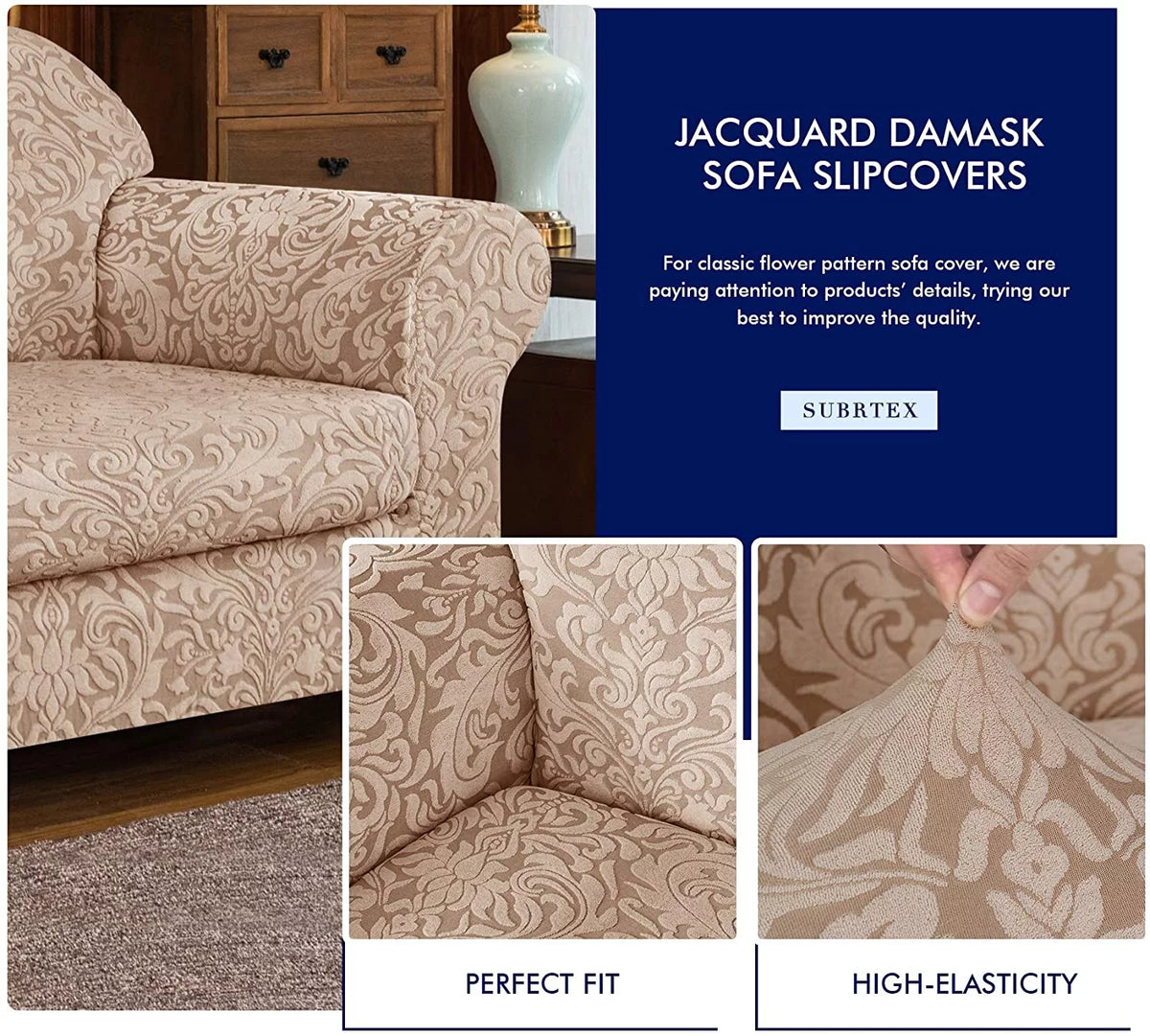 2-Piece Jacquard Damask Sofa Slipcover T4181