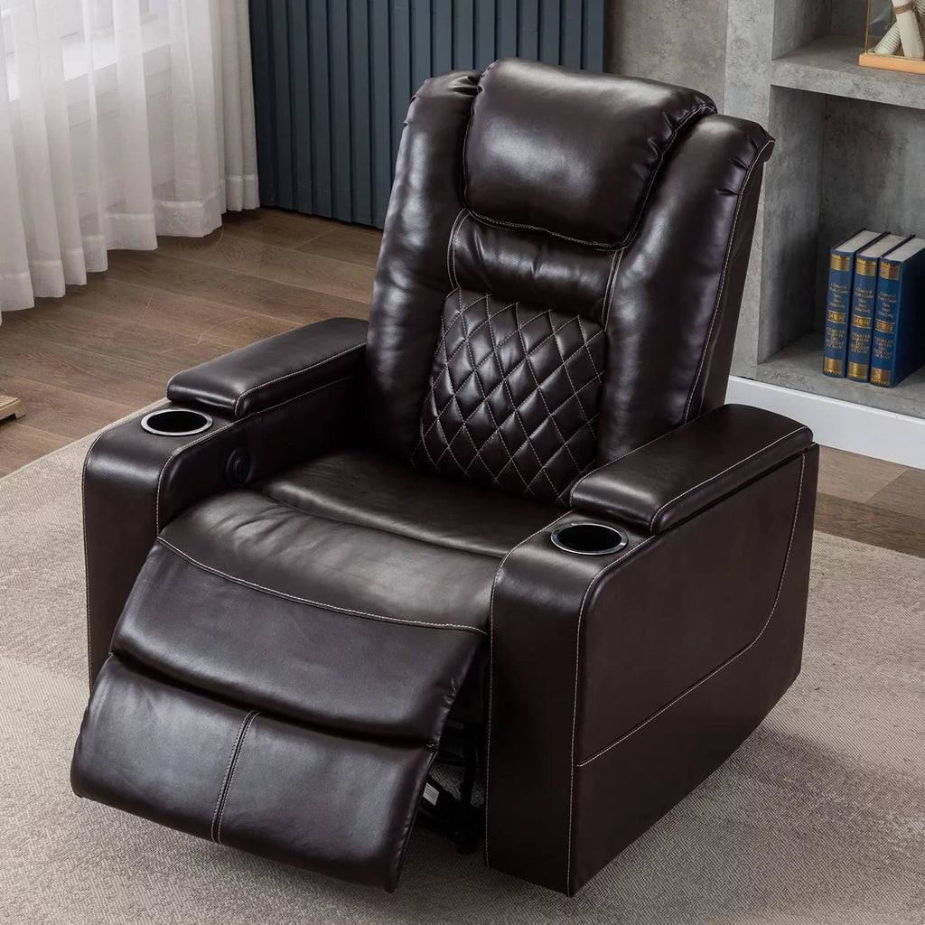 Brown Leather Power Recliner Chair E2910