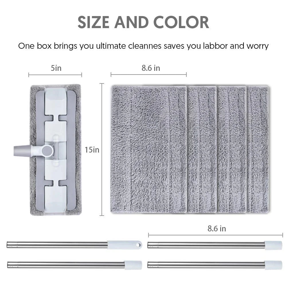 Microfiber Hardwood Floor Mop with 4 Washable Pads, 360 Rotation Flat Mop with Stainless Steel Handle W70803