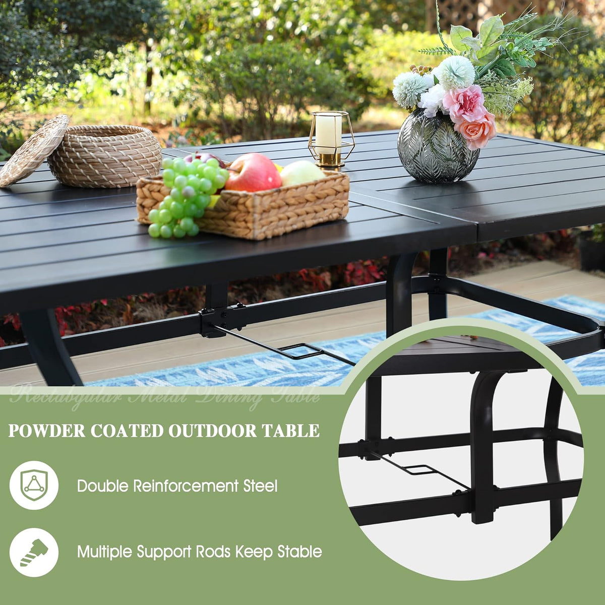 Black 60" x 38" Rectangular Patio Dining Table W18977