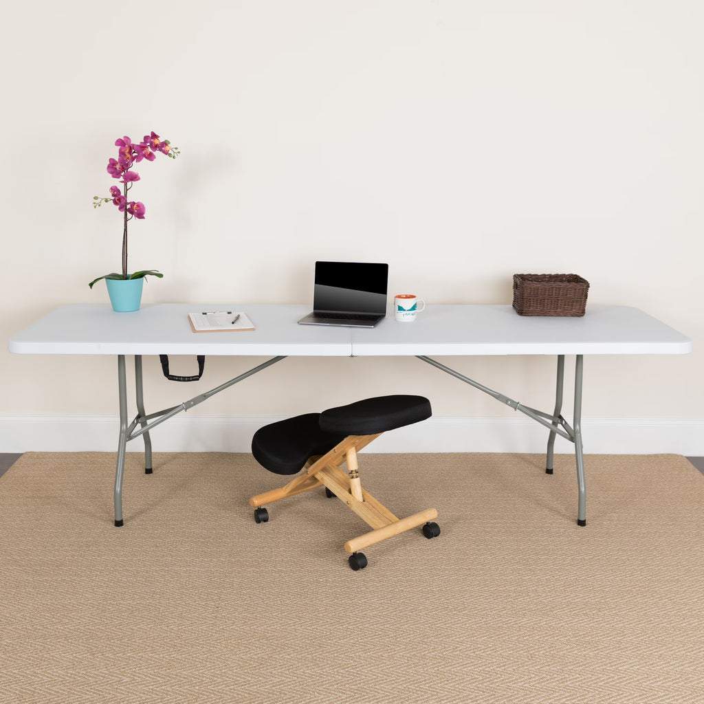 8-Foot Bi-Fold Granite White Plastic Folding Table with Carrying Handle I846