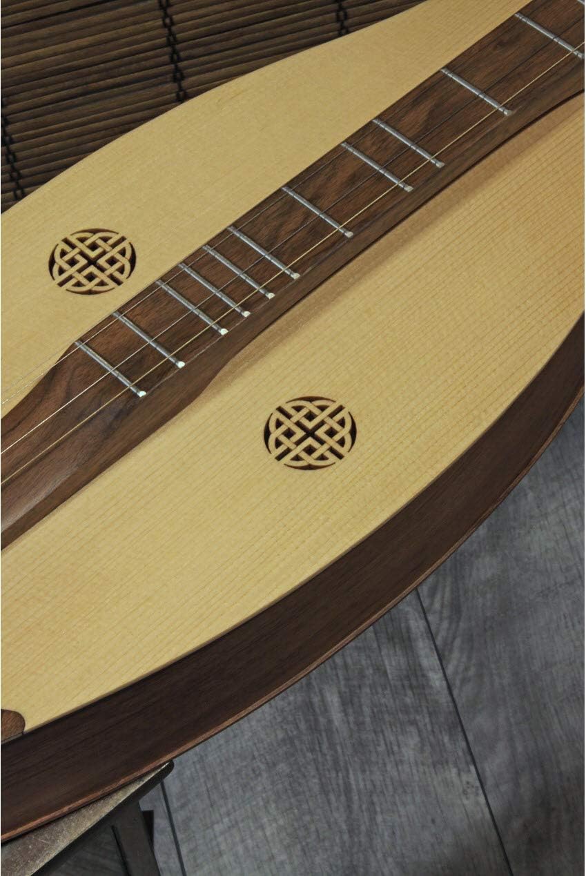 Mountain Dulcimer 4-String Vaulted Spruce Knotwork Walnut with Gig Bag Case and Replacement Strings L9708