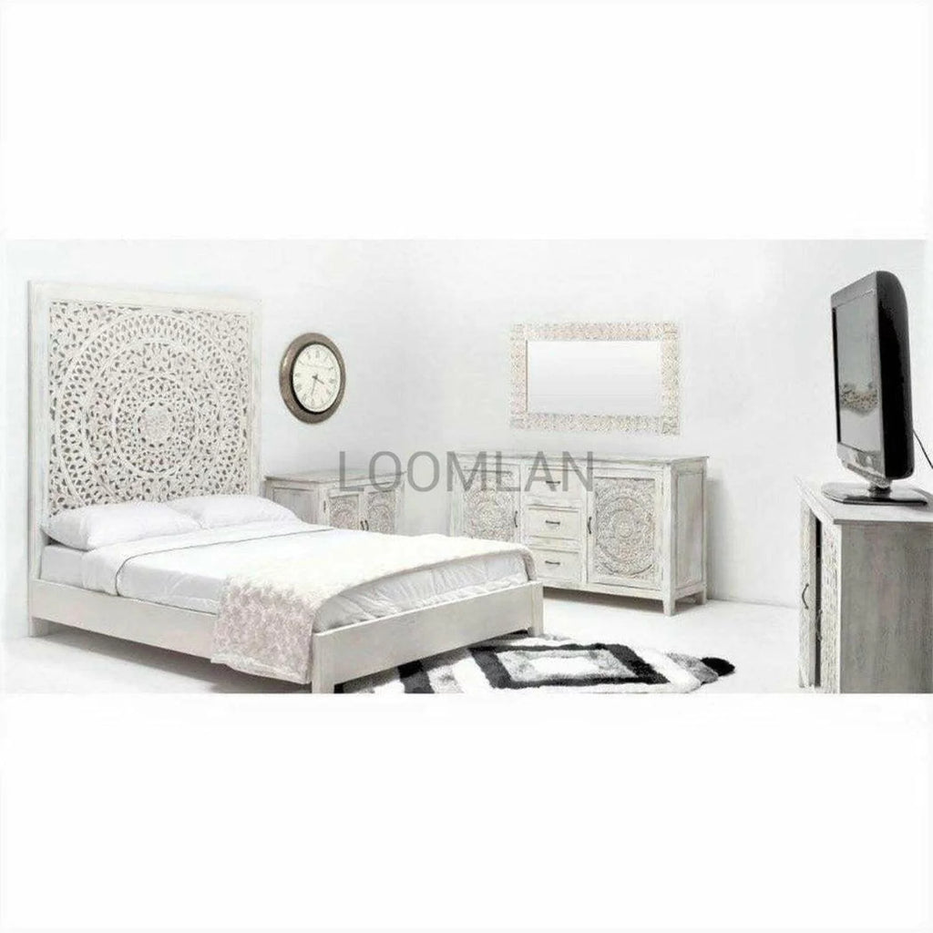 White Hand Carved Accent Cabinet R806