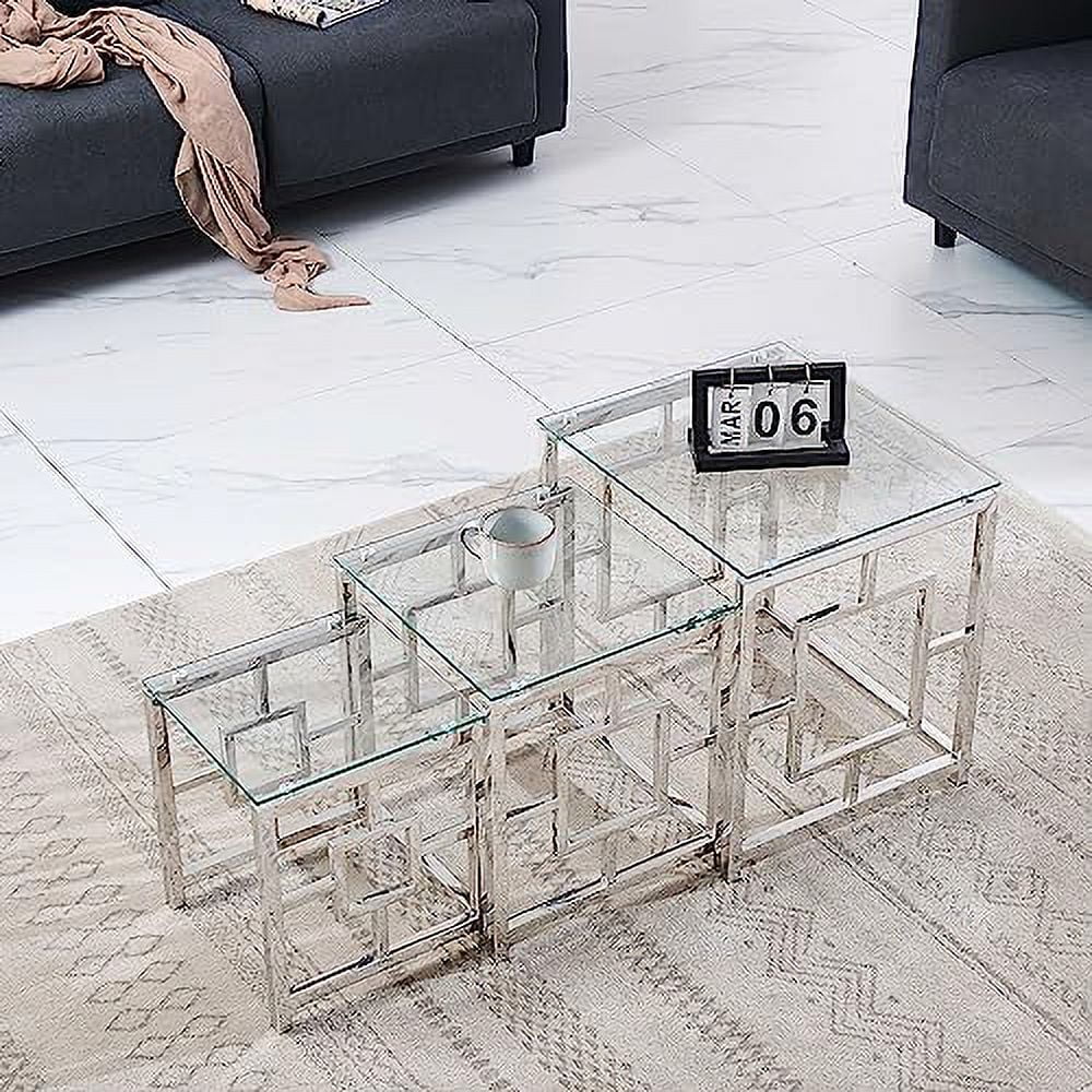 Nesting Table Set of 3 Glass Tempered Glass O9407