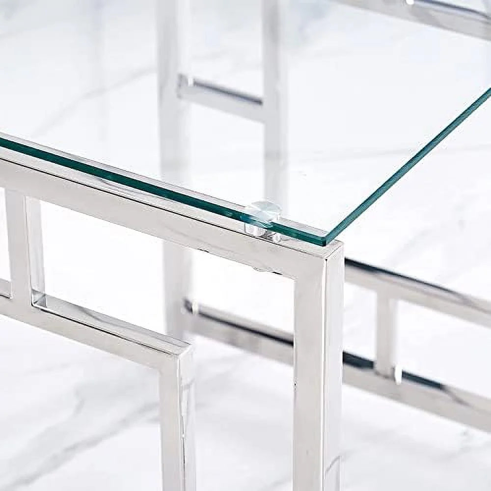 Nesting Table Set of 3 Glass Tempered Glass O9407