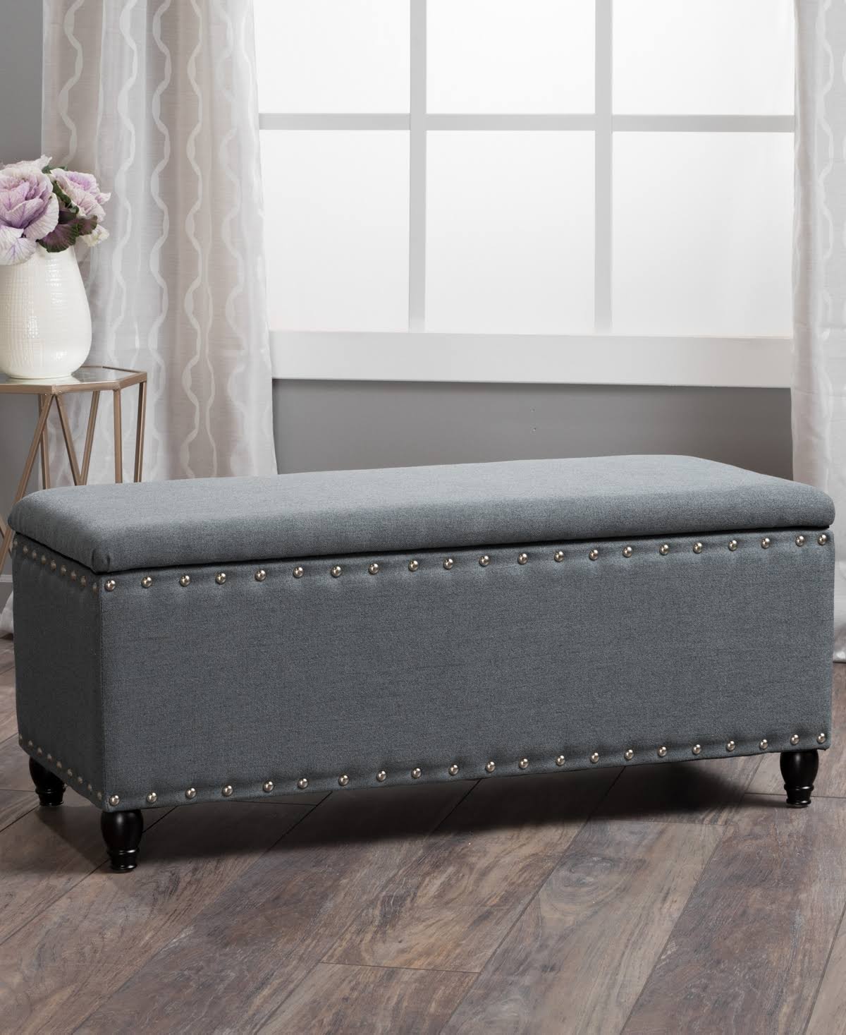 Gray Studded Storage Bench J65933