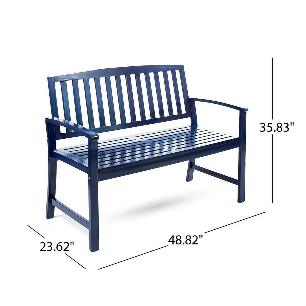 Navy Blue Acacia Wood Outdoor Bench U440816