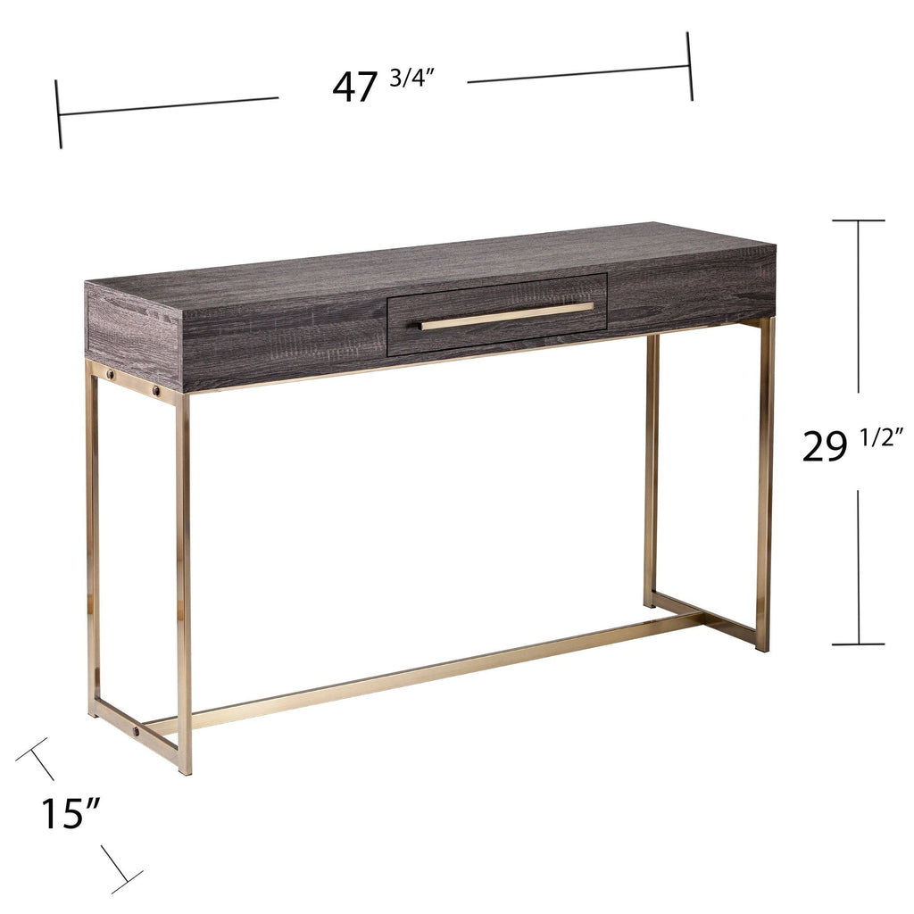 Black Oak Antique Brass Console Table with Storage G4446