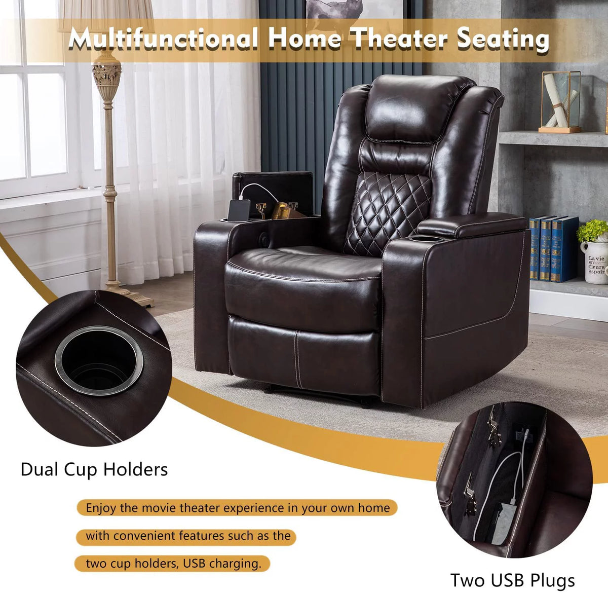 Brown Leather Power Recliner Chair E2910