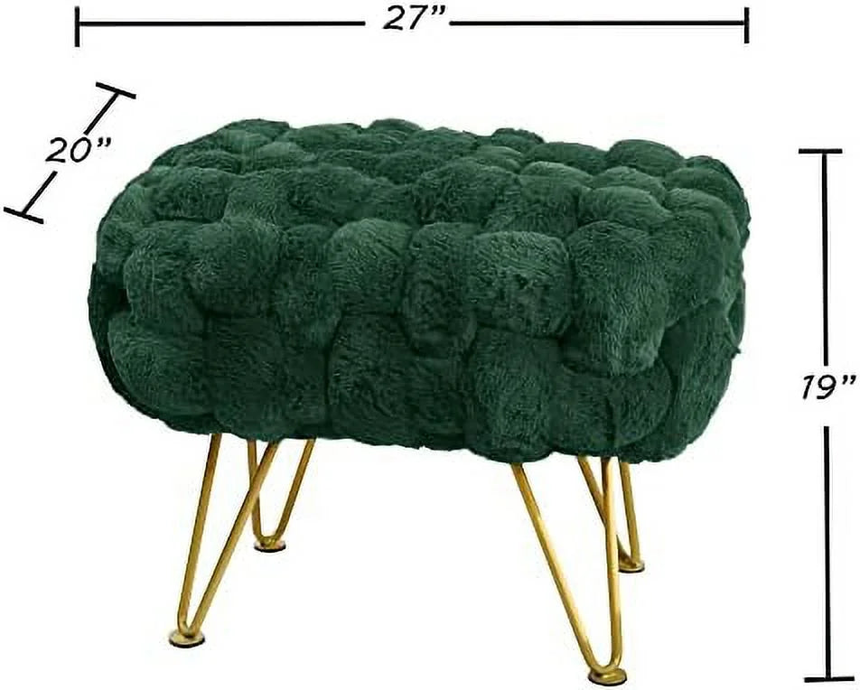 Pink Soft Faux Ottoman Fuzzy Bench Seat 27"x20"x19" Sturdy Accent Coffee Table Fluffy Shoe Stool with Golden Legs P4672