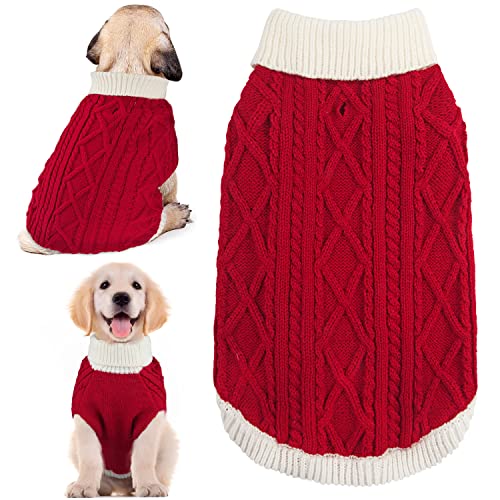 Small Dog Sweaters with Leash Hole Turtleneck Knitwear Red Medium Q8075