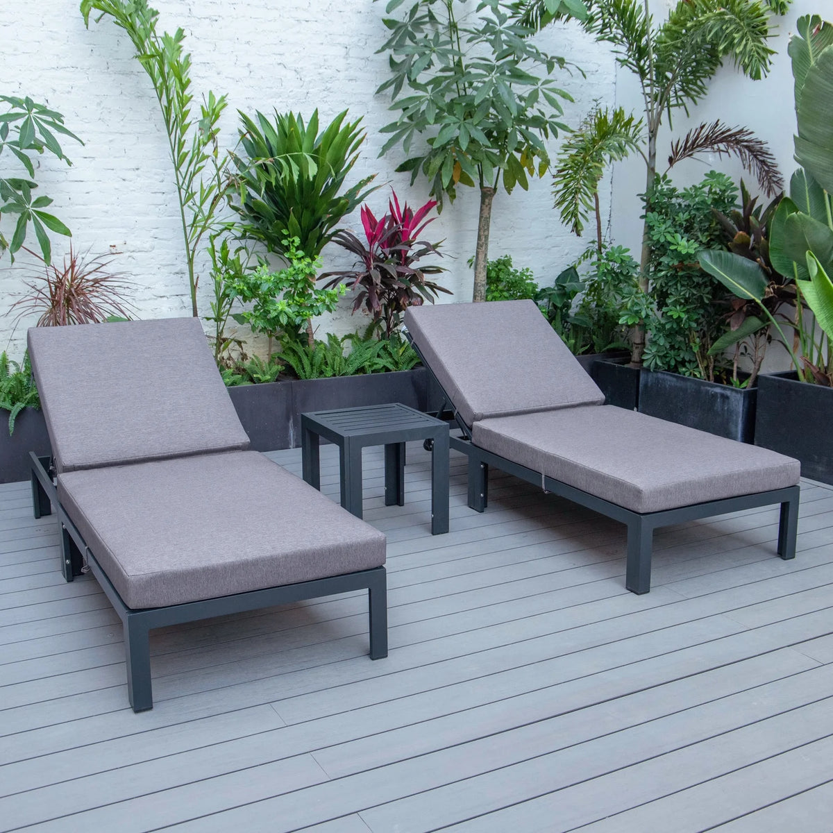 Outdoor Chaise Lounge Chair Set of 2 with Side Table & Cushions K90705