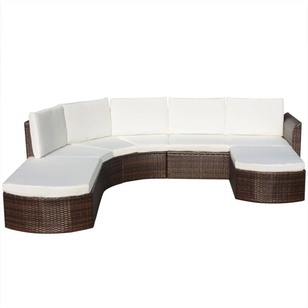 4 Piece Cushioned Corner Sofa with 2 Ottoman Brown Poly Rattan Outdoor Conversation Set G2547