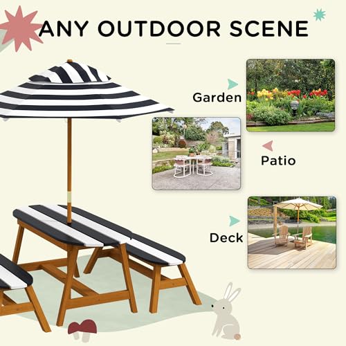 Wooden Kids Table and Benches Set with Umbrella J565713