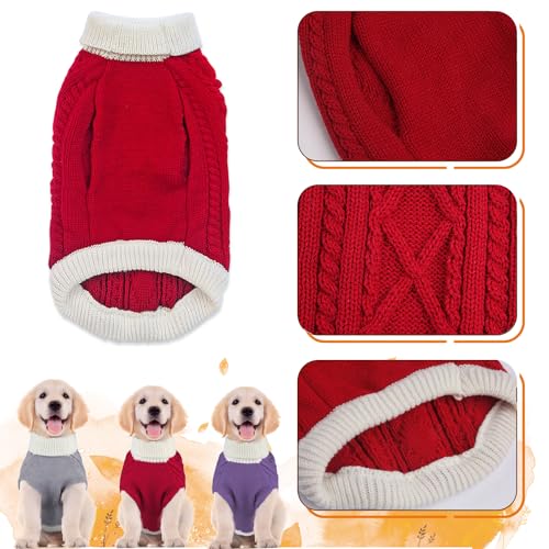 Small Dog Sweaters with Leash Hole Turtleneck Knitwear Red Medium Q8075