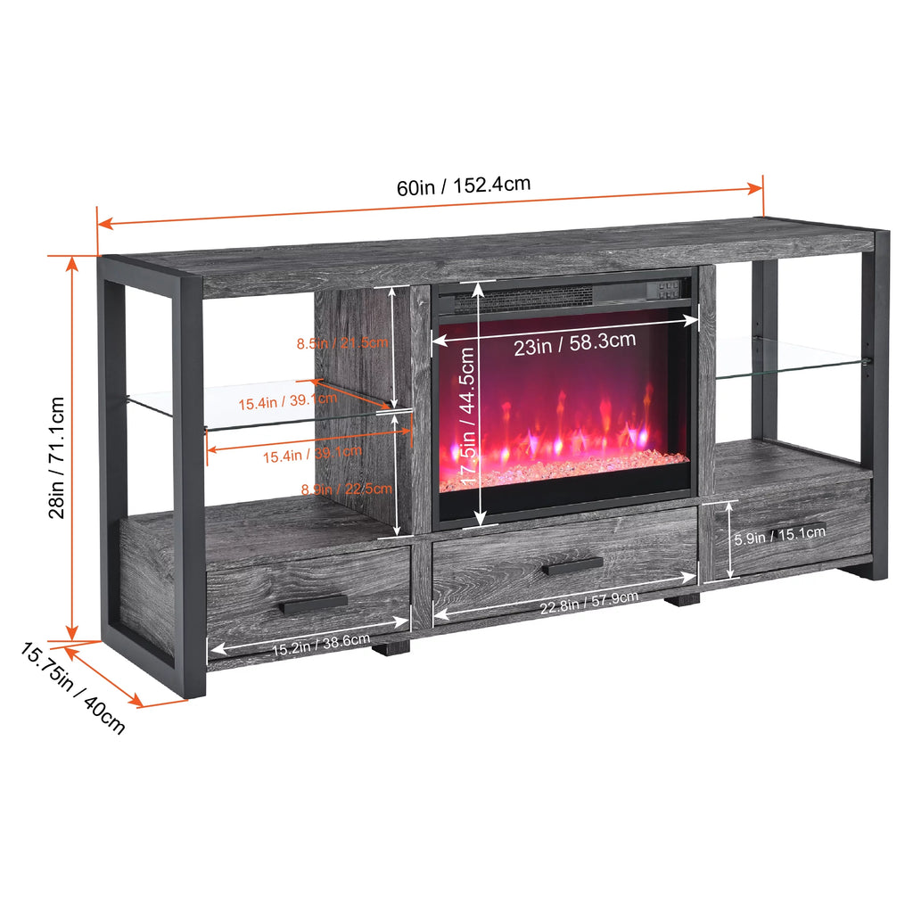 60 Inch Electric Fireplace Media TV Stand with LED Lights Z1639