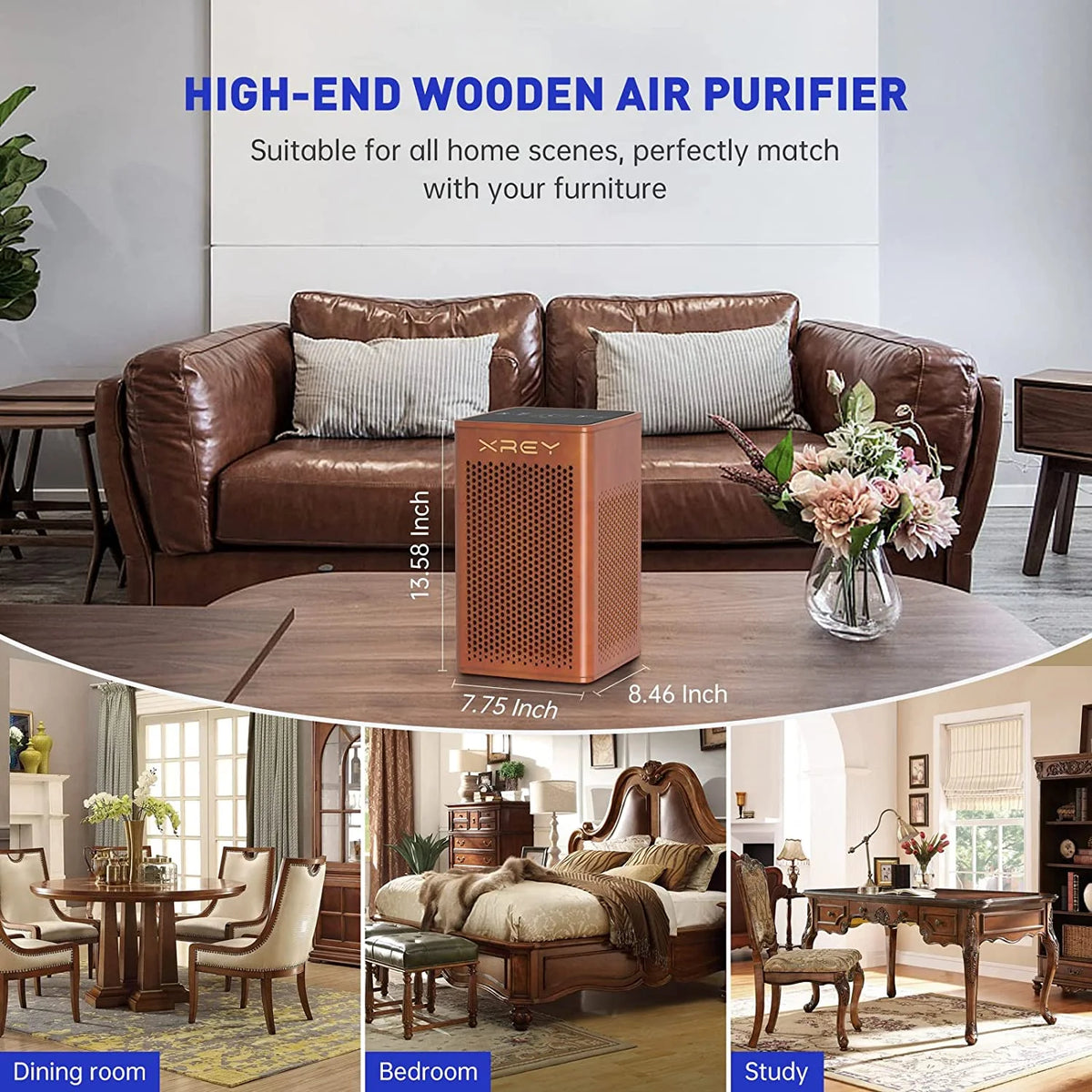 Walnut Wooden Air Purifier with H13 True HEPA Filter F562