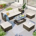 5-Piece Patio Wicker Sofa with Ottomans and Lift Top Coffee Table X7341