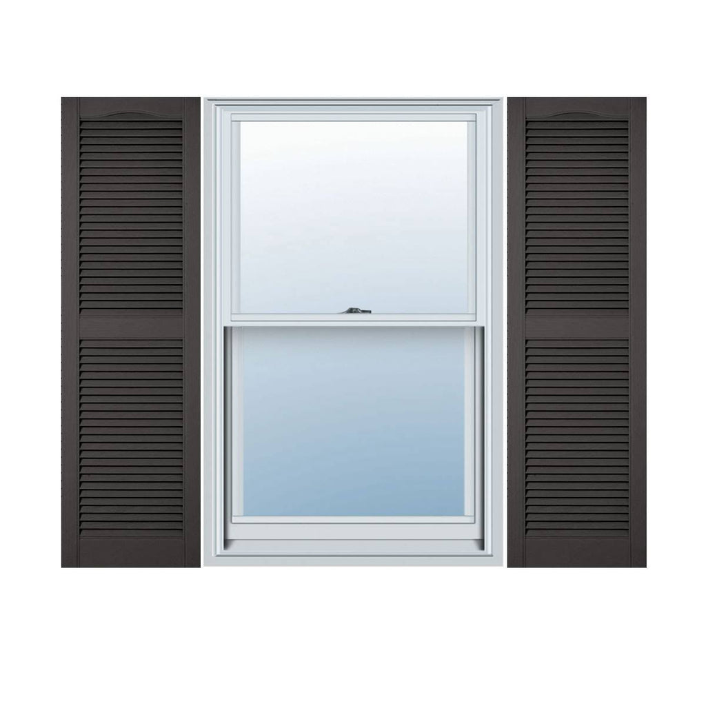 18 inchw x 63 inchh Vinyl Cathedral Top Center Mullion Open Louver Shutters with Shutter-Loks Per Pair D995981