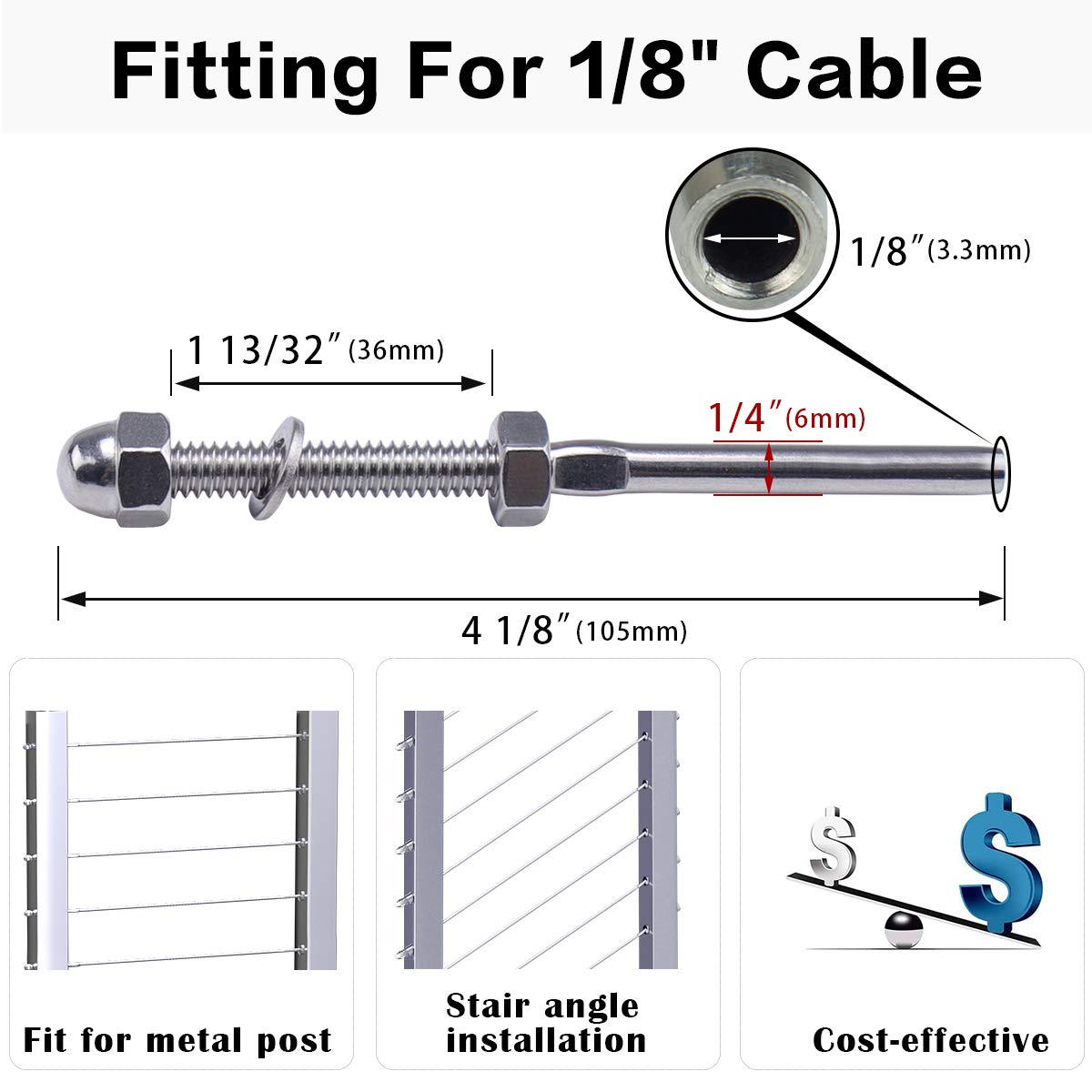 30 Pack 1/8 Cable Railing Kit T316 Stainless Steel L502