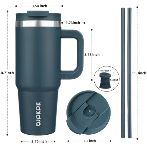 30 oz Stainless Steel Insulated Tumbler with Handle and Straw E6985