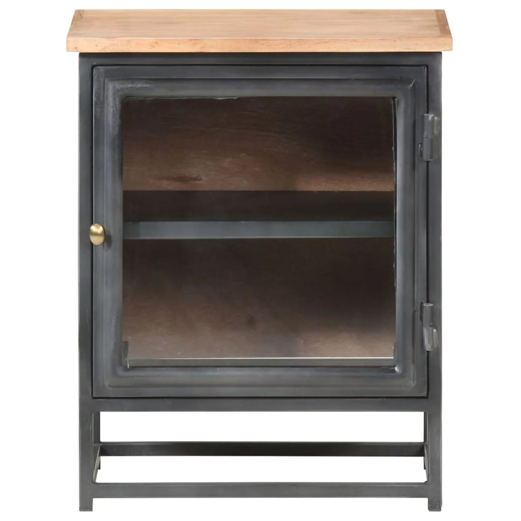 Gray Acacia Wood Bedside Cabinet with Glass Door M66980