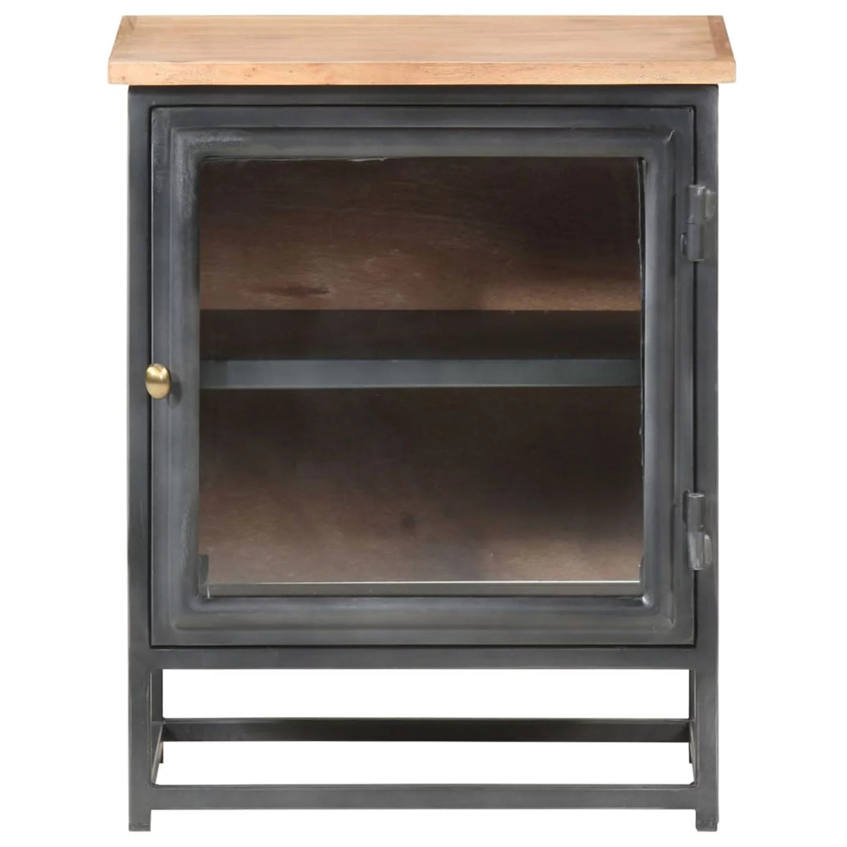 Gray Acacia Wood Bedside Cabinet with Glass Door M66980