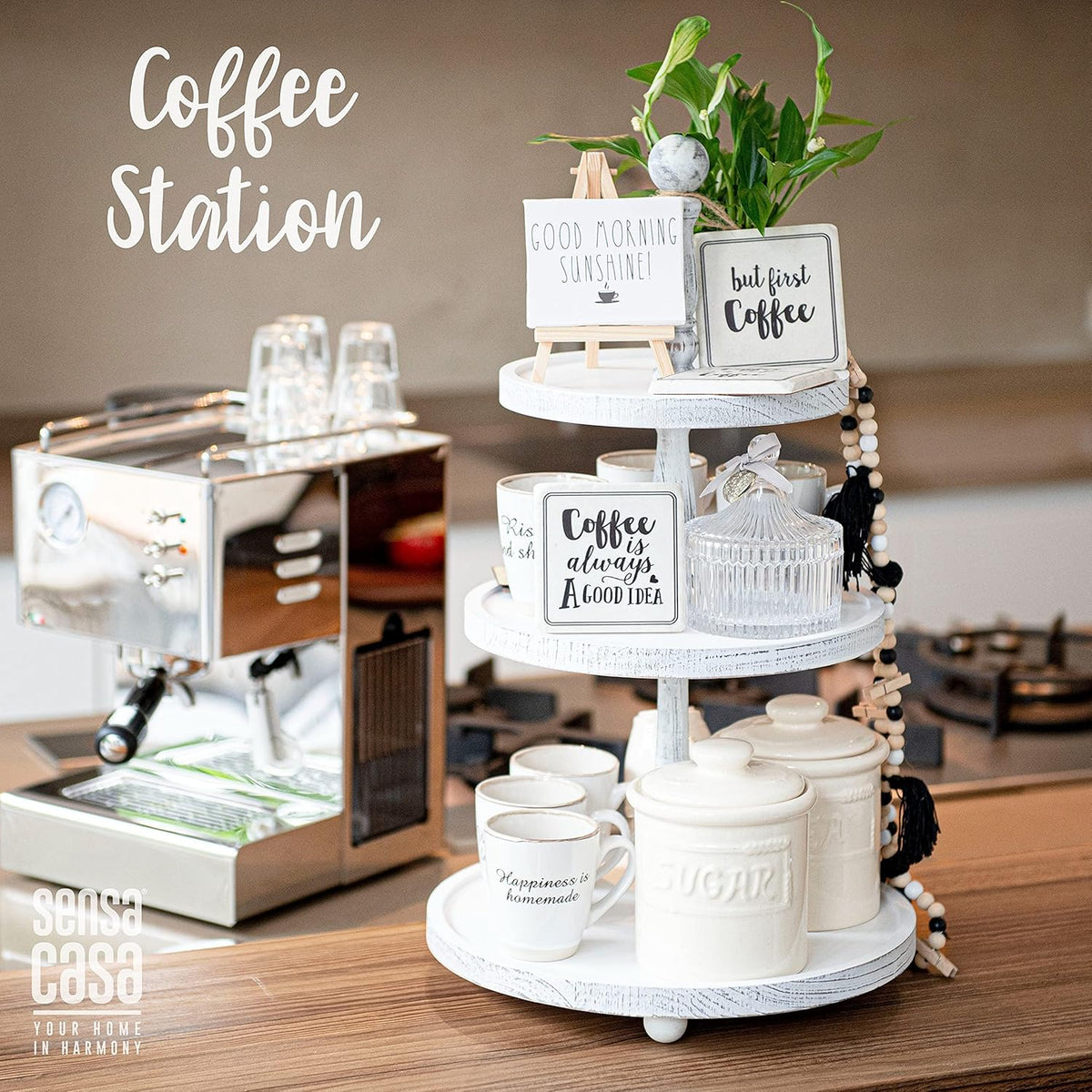 White Rustic 3 Tier Wood Tray I970