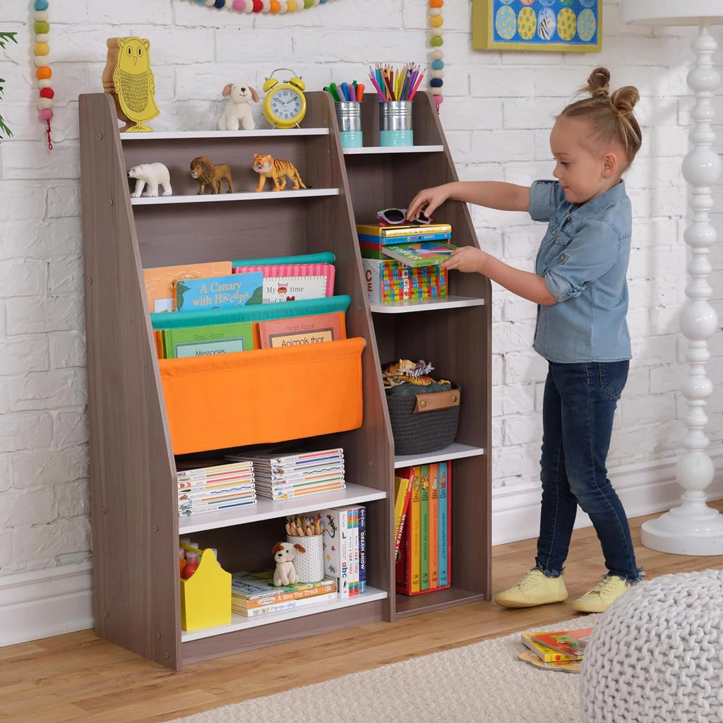 Wood Bookshelf with Slings and Shelves Q659