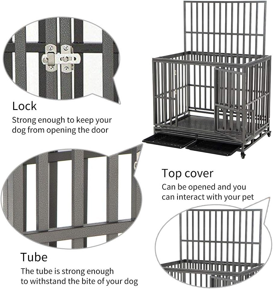 38 Heavy Duty Metal Dog Crate with Double Doors and Wheels, Black C9592