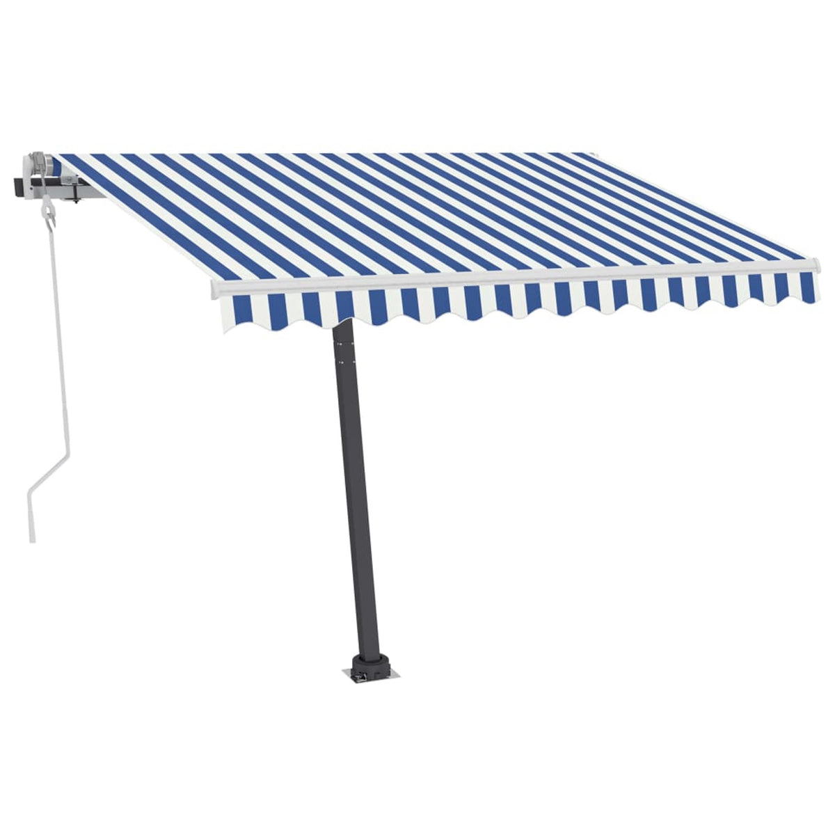 Freestanding Manual Retractable Awning with Base Outdoor Canopy Sunshade Shelter Blue and White 118.1 x 98.4 Inches J947916