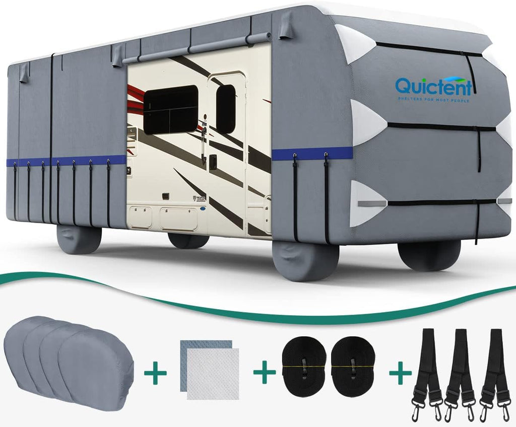 RV Cover, Extra-Thick 6-ply, Fits 40 - 43Ft Motorhome, with 2 Windproof Straps, 4 Tire Covers Y84358