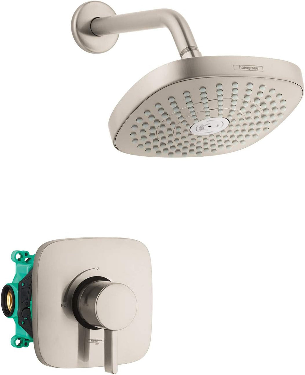 Brushed Nickel 2-Spray Shower System with Rough and Shower Valve Included D295