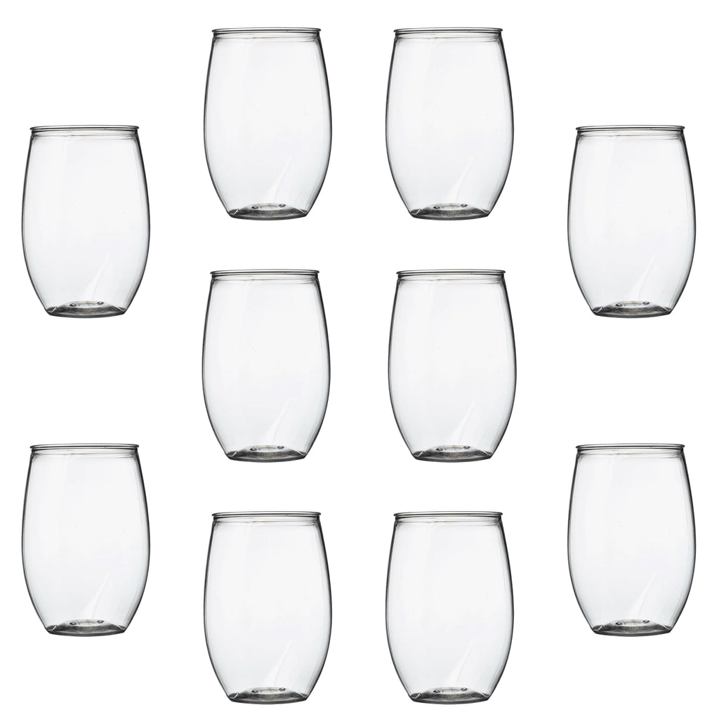 Clear 16 oz Set of 10 BPA Free Plastic Stemless Wine Glasses B765