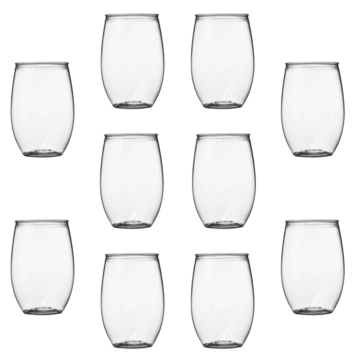 Clear 16 oz Set of 10 BPA Free Plastic Stemless Wine Glasses B765