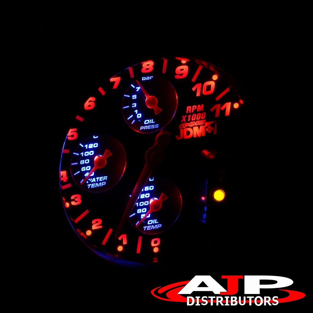 5" Black Face 4-in-1 Tachometer Gauge with Oil Water Temperature Pressure J15089