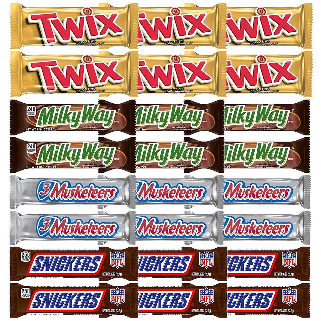 Individually Wrapped Full Size Milk Chocolate Candy Bars Variety Pack, 24 Bars H154