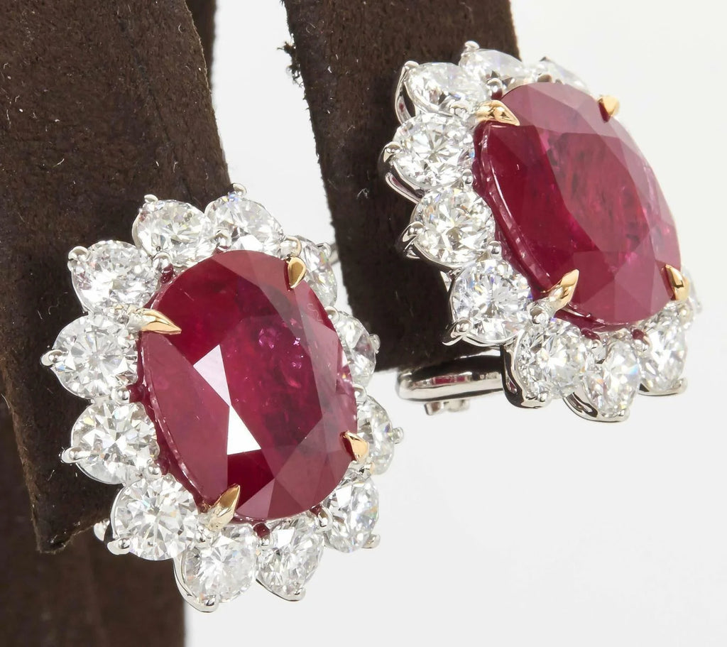 Oval Shape Ruby and Round Diamond Earring K18664