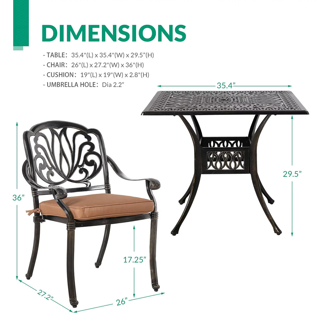 5-Piece Cast Aluminum Patio Dining Set with Umbrella Hole Q413