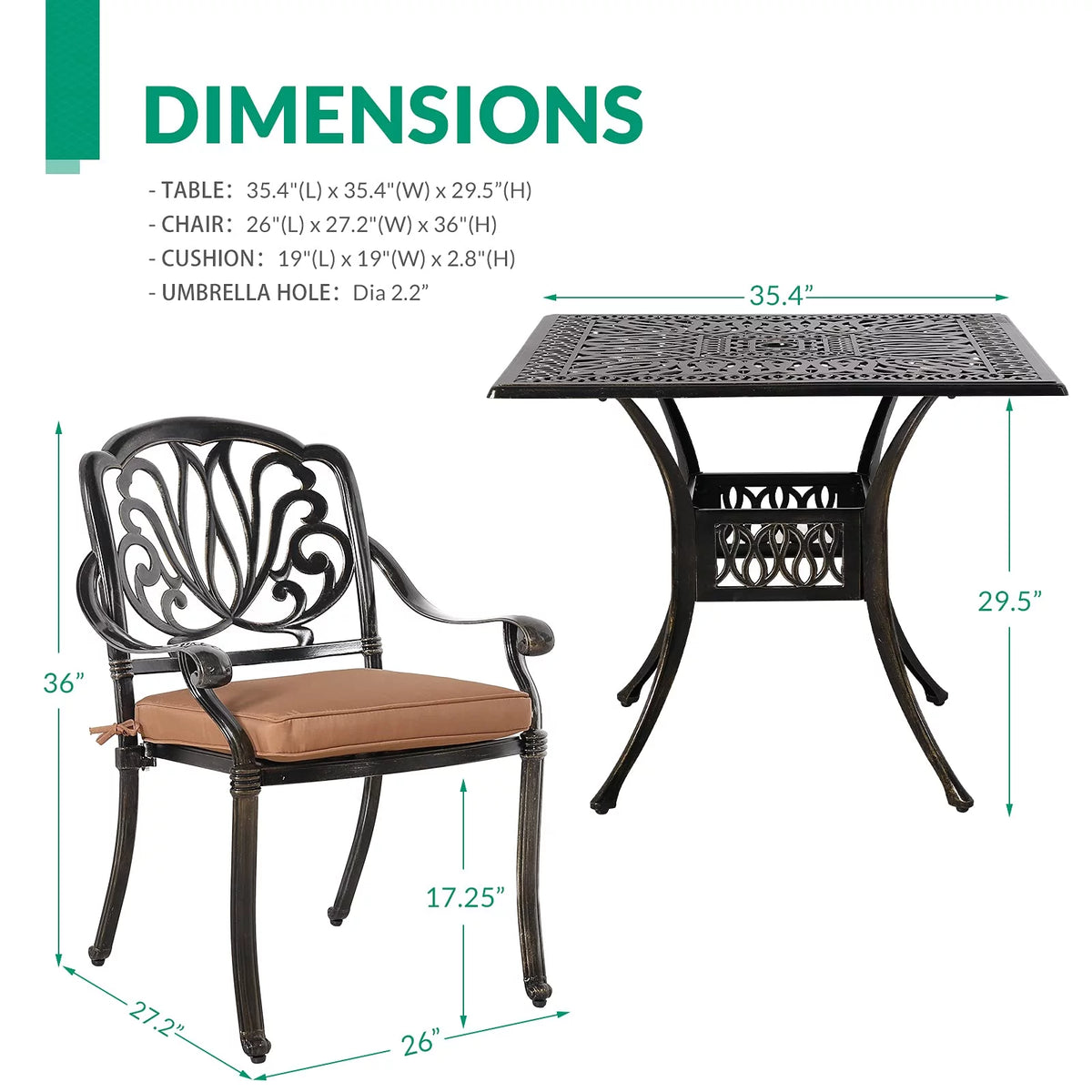 5-Piece Cast Aluminum Patio Dining Set with Umbrella Hole Q413