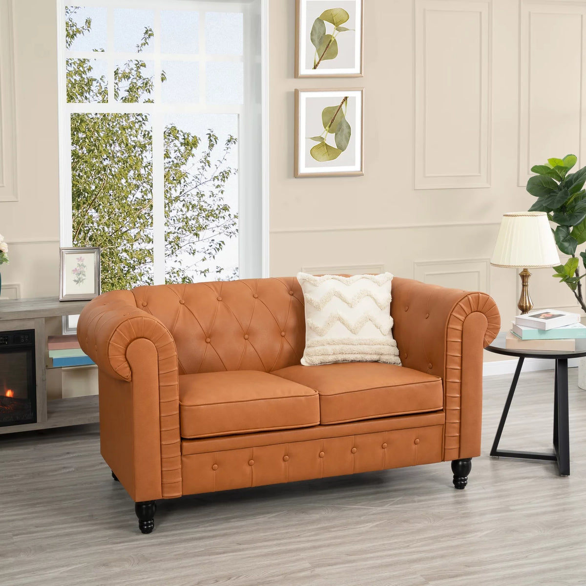 Caramel Air Leather Chesterfield Love Seat & Sofa X467246