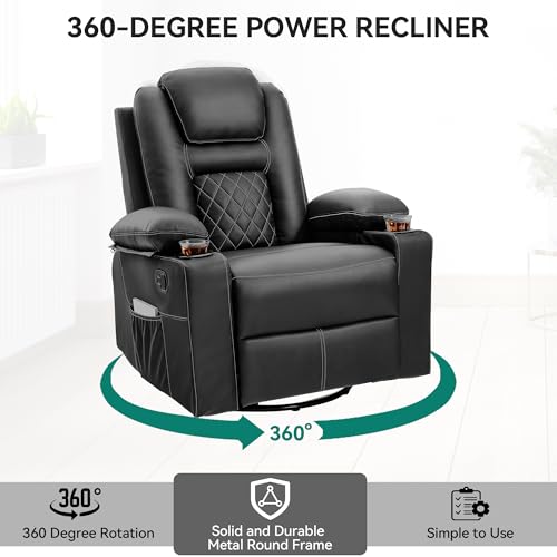 Black Faux Leather Swivel Rocker Recliner Chair with Massage & Heat P6253