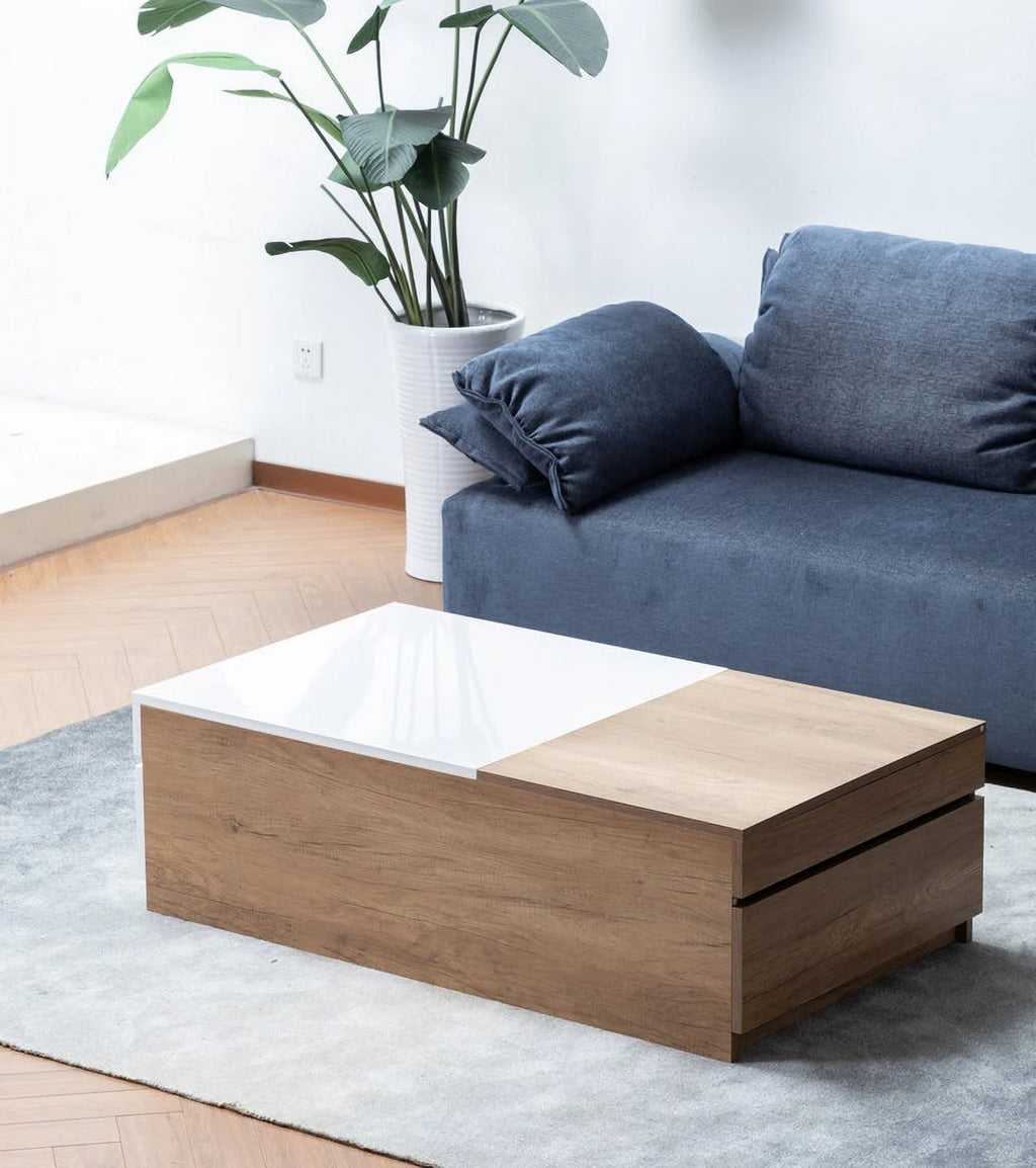 27.50 Inch Light Brown Wood Coffee Table with 2 Drawers K4373