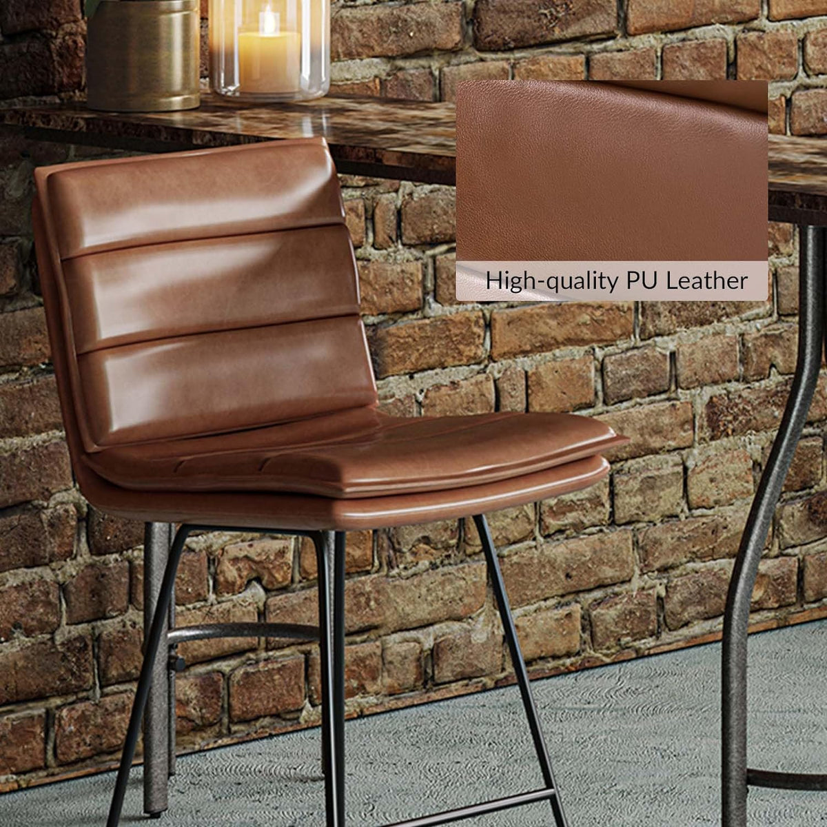 Faux Leather Bar Stools Set Of 4 With Metal Base & Footrest, Armless Bar Chairs Q28818