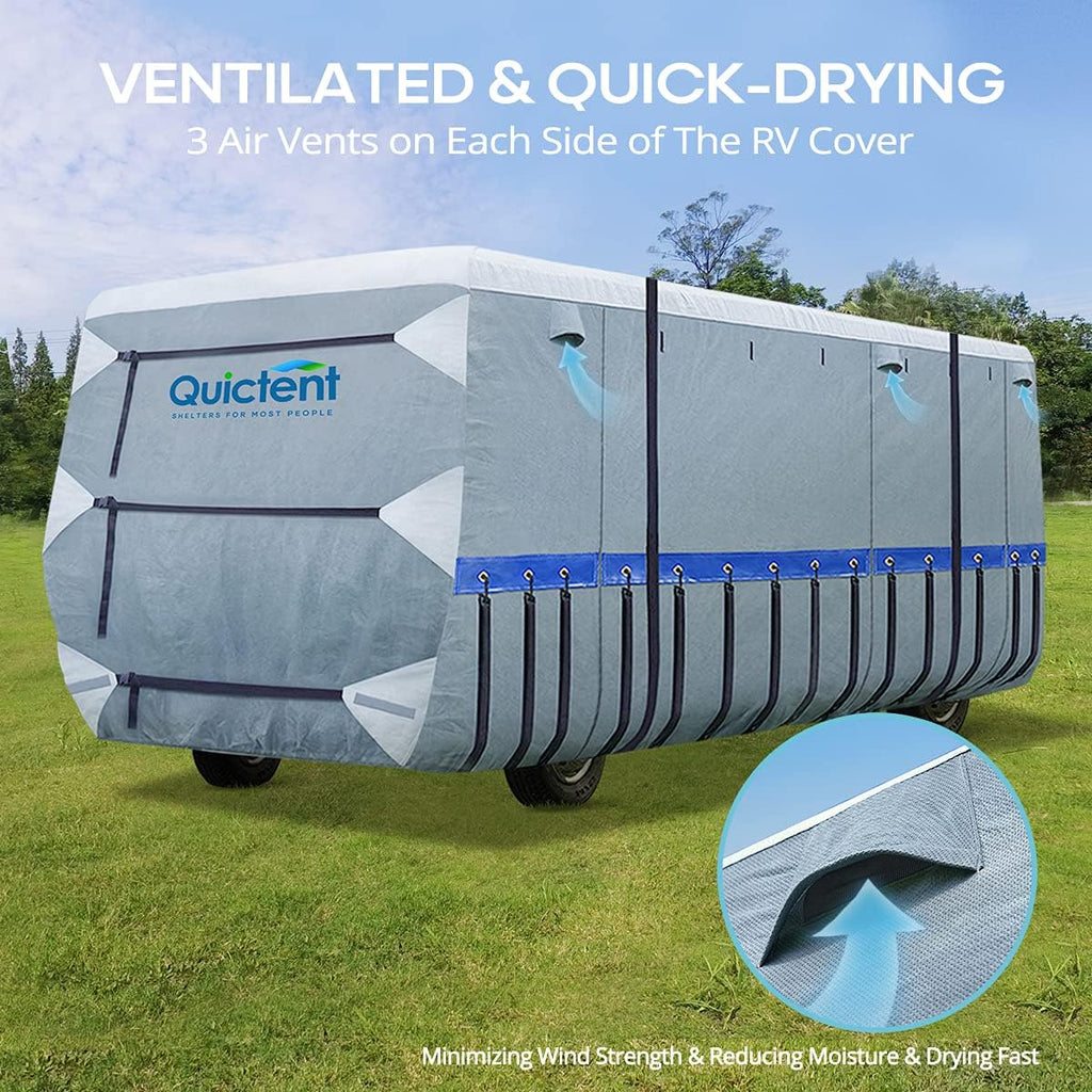 RV Cover, Extra-Thick 6-ply, Fits 40 - 43Ft Motorhome, with 2 Windproof Straps, 4 Tire Covers Y84358
