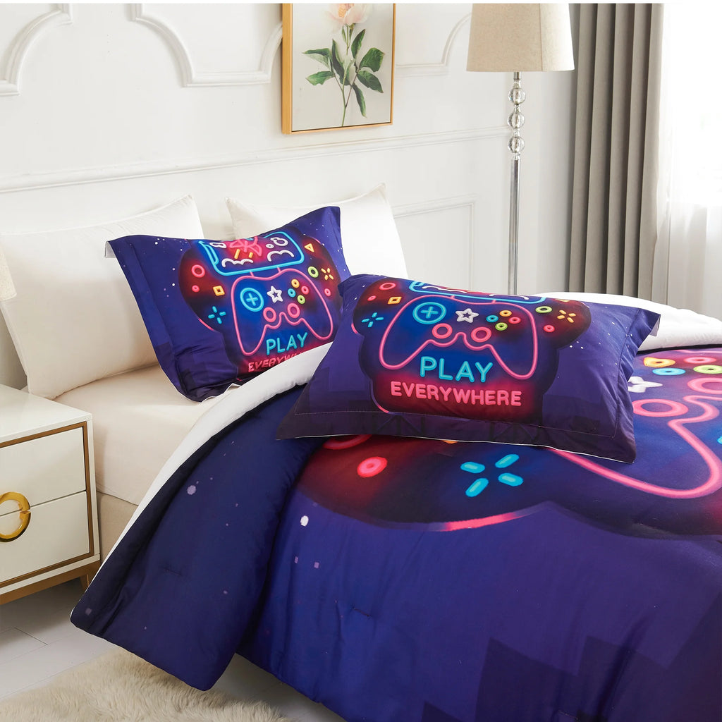 King Size Black Purple 3-Piece Kids Bedding Comforter Set I37073