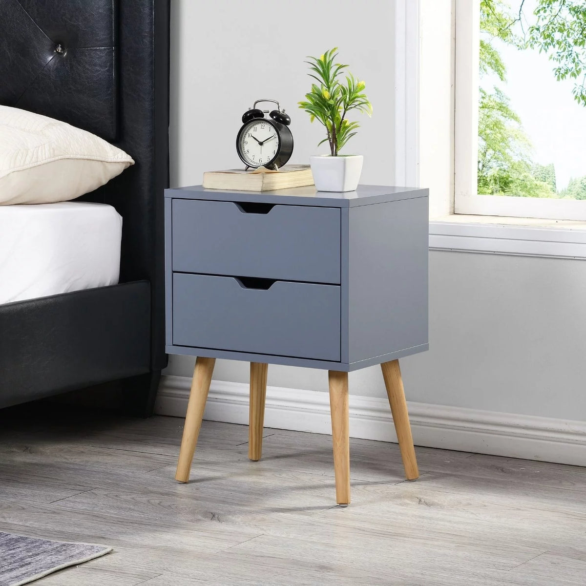 22'' High Double Drawers Nightstand Set of 2 Antique White M810