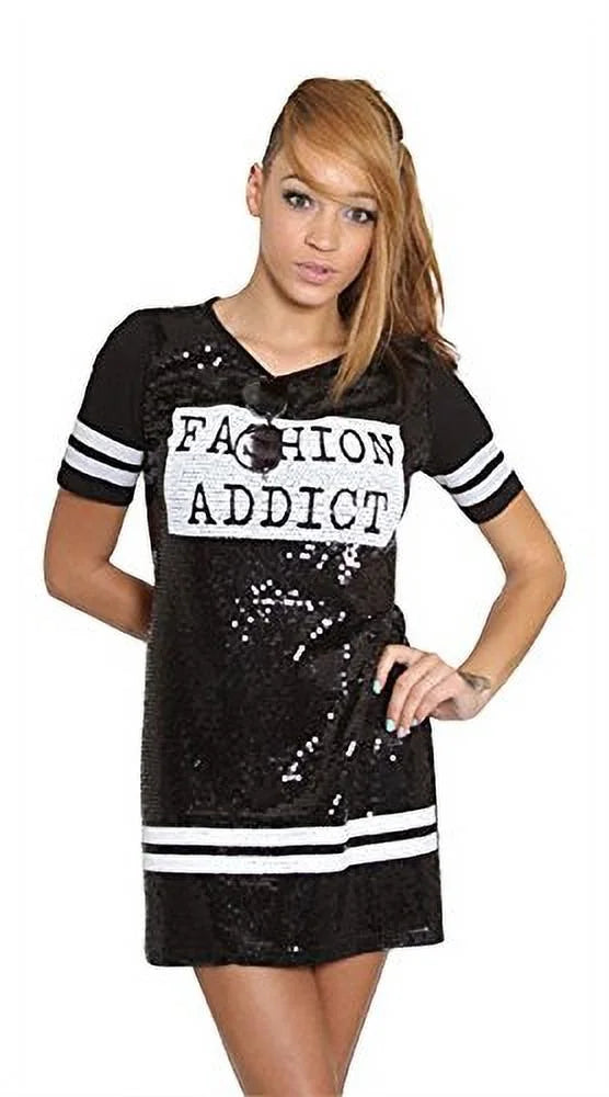 Black and White Sequins Shirt Dress I930