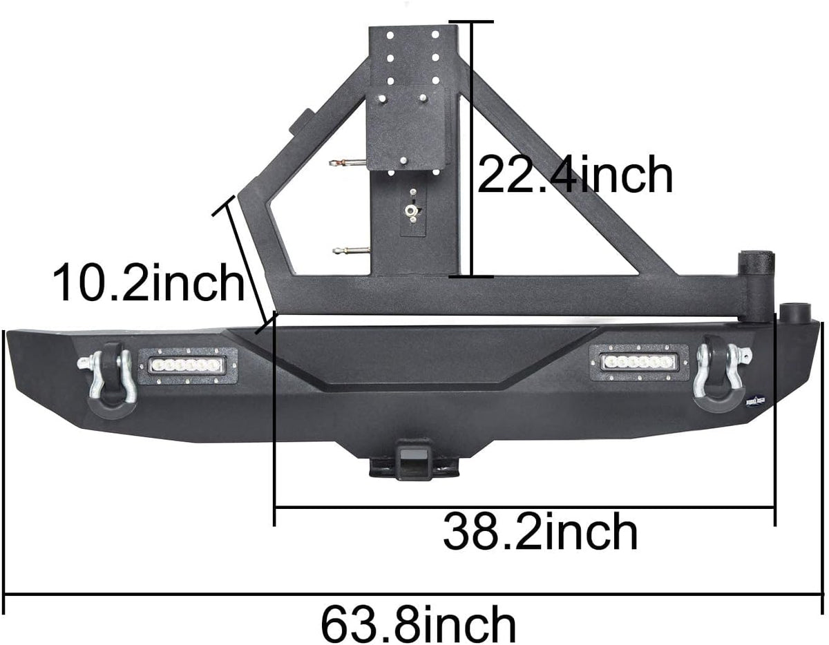 Front and Rear Bumpers with Tire Carrier & LED Light Bar & Hitch Receiver X16633